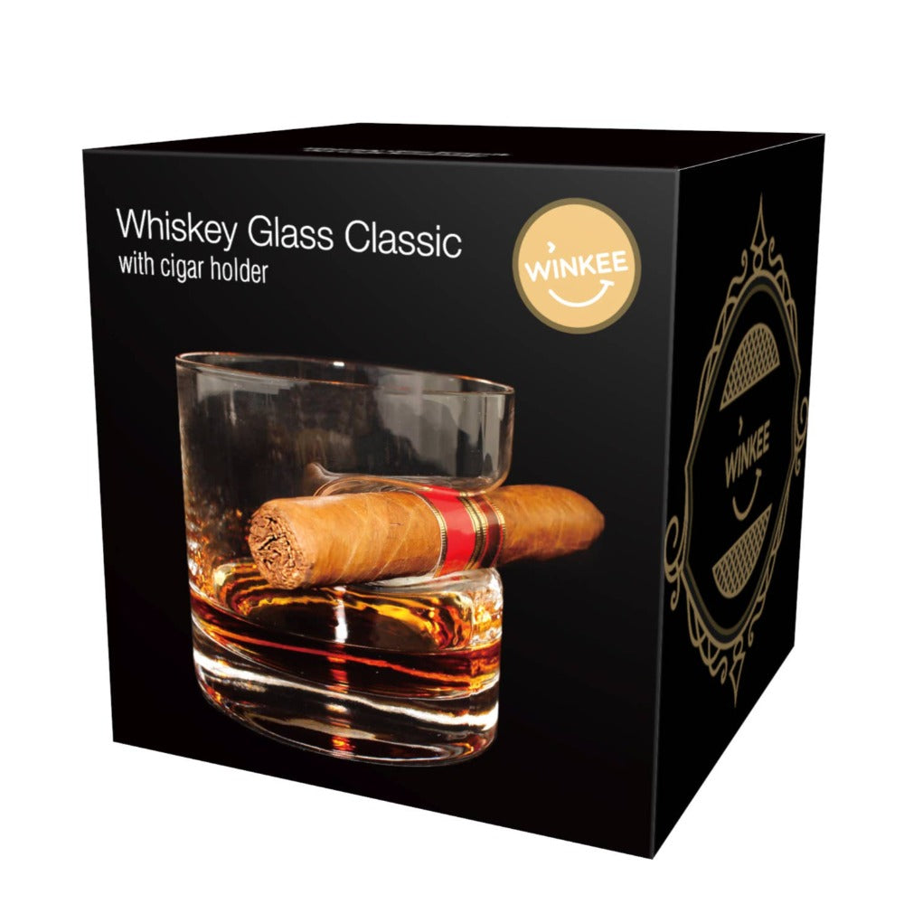 Klassisk Whiskey Glas med Cigarholder - Whiskey Glas fra WINKEE hos The Prince Webshop