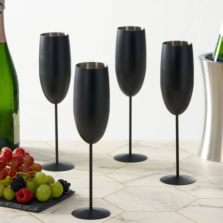 Oak & Steel - 4 Matte Black Champagne Flutes