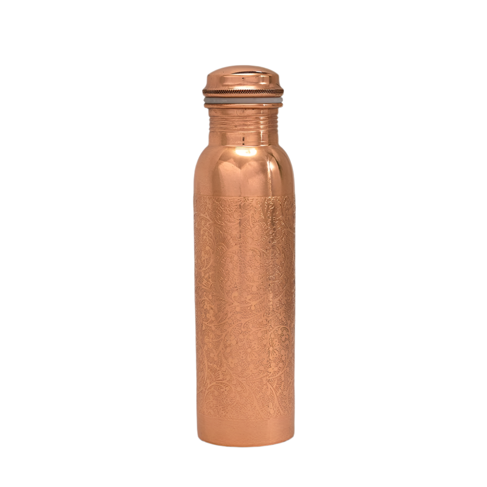 Ren Kobber Vandflaske Blomstermønster ± 1 liter - Gave Ide fra Ayurveda Specialist B.V. hos The Prince Webshop