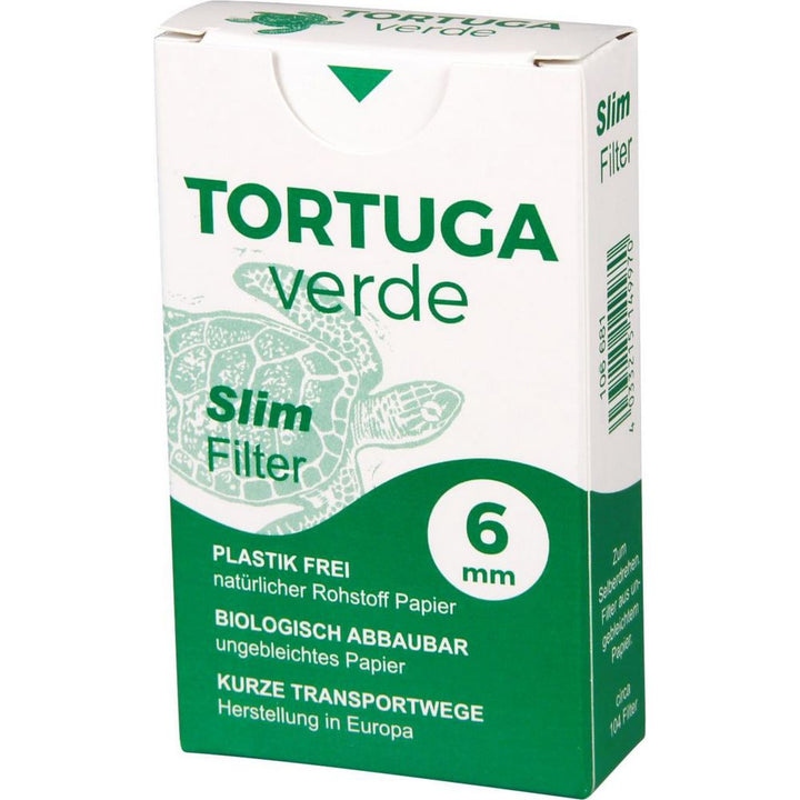 Tortuga Verde 6 mm Slim Papir Filter  - 104 stk