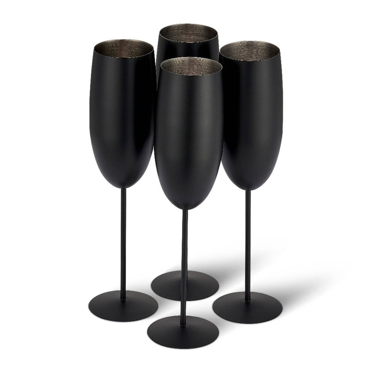 4 Matte Black Champagne Flutes -  fra Oak & Steel hos The Prince Webshop