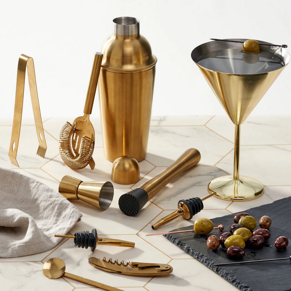 Oak & Steel - 10 Pcs Gold Cocktail Set - Bartender Gear fra Oak & Steel hos The Prince Webshop