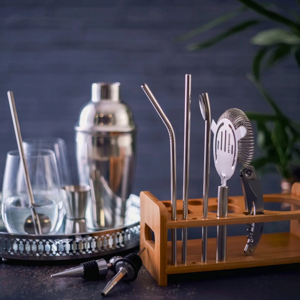 Oak & Steel - 13 Pcs Silver Cocktail Set - Bar Sæt fra Oak & Steel hos The Prince Webshop