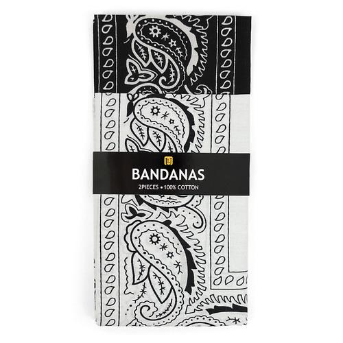 2 pak Bandanas - Sort & Hvid Bomuld Paisley - Bandana fra Umo Lorenzo hos The Prince Webshop