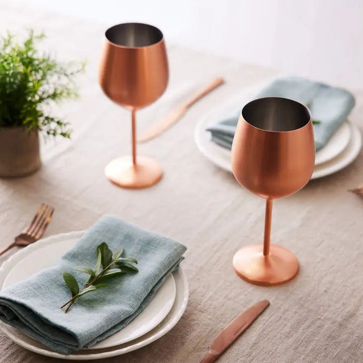 Oak & Steel - 4 Matte Rose Gold Wine Glasses - Rustfrit Stål - Vin Glas fra Oak & Steel hos The Prince Webshop