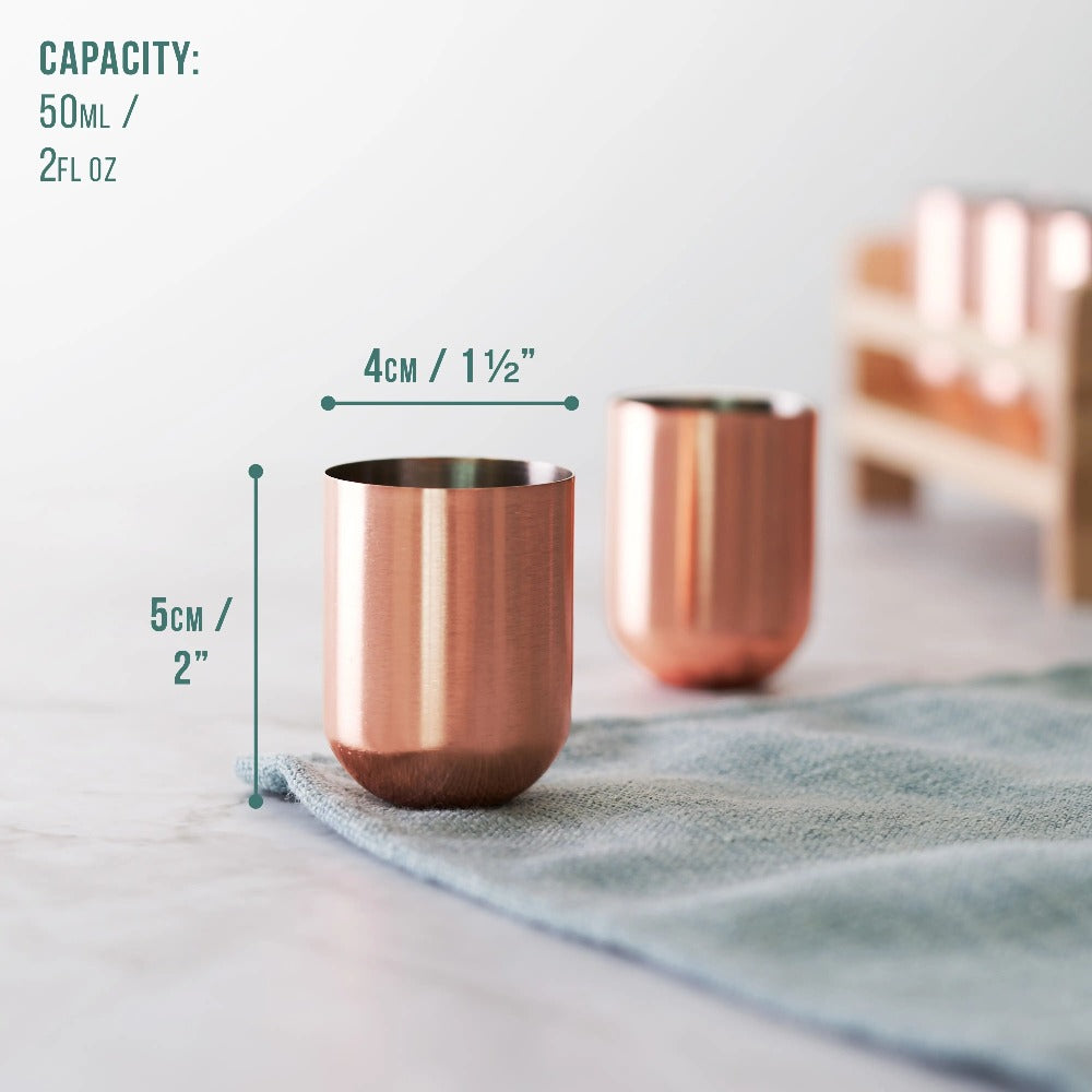 Oak & Steel - 6 Rose Gold Stainless Steel Shot Glasses With Holder Tray - Shotglas fra Oak & Steel hos The Prince Webshop