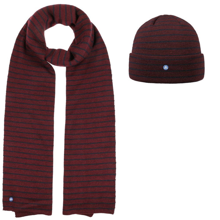 Hammaburg Blå & Bordeaux Stribet Beanie Hue & Halstørklæde - Hue & Halstørklæde fra Hammaburg hos The Prince Webshop