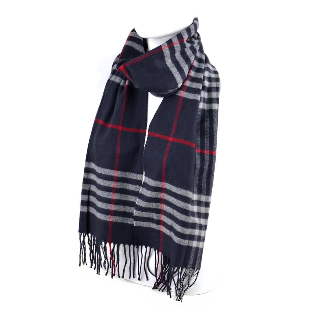 Smart Plaid Cashmere Feel Halstørklæde i Acryl - Navy - Halstørklæde fra Umo Lorenzo hos The Prince Webshop