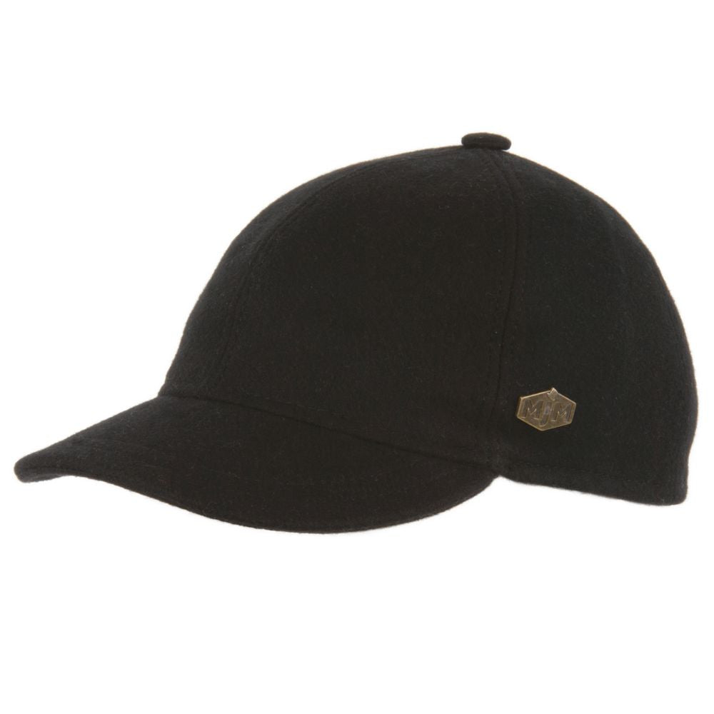 MJM Baseball Cap 100% Eco Merino Wool Black med Øreflapper - Baseball Cap fra MJM Hats hos The Prince Webshop