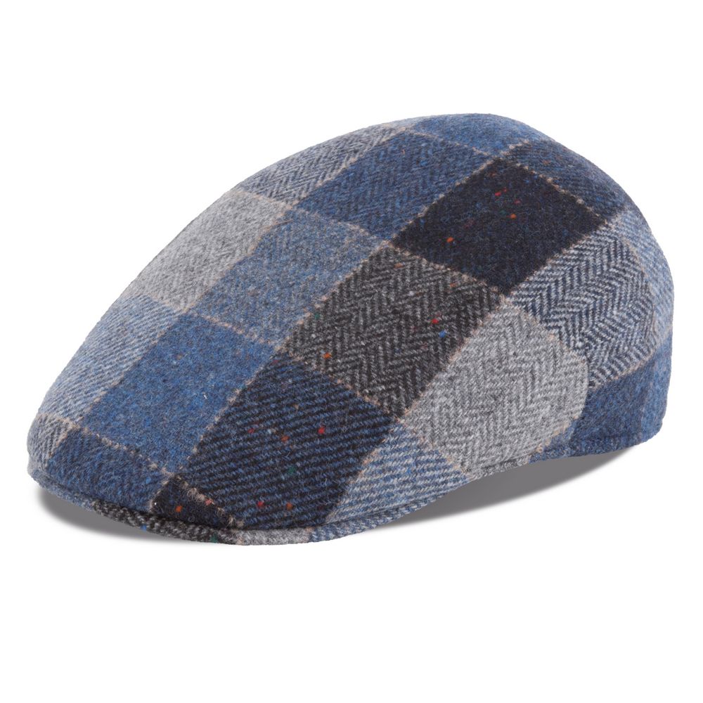MJM Country Sixpence Virgin Wool Blue Check - Flat Cap fra MJM Hats hos The Prince Webshop