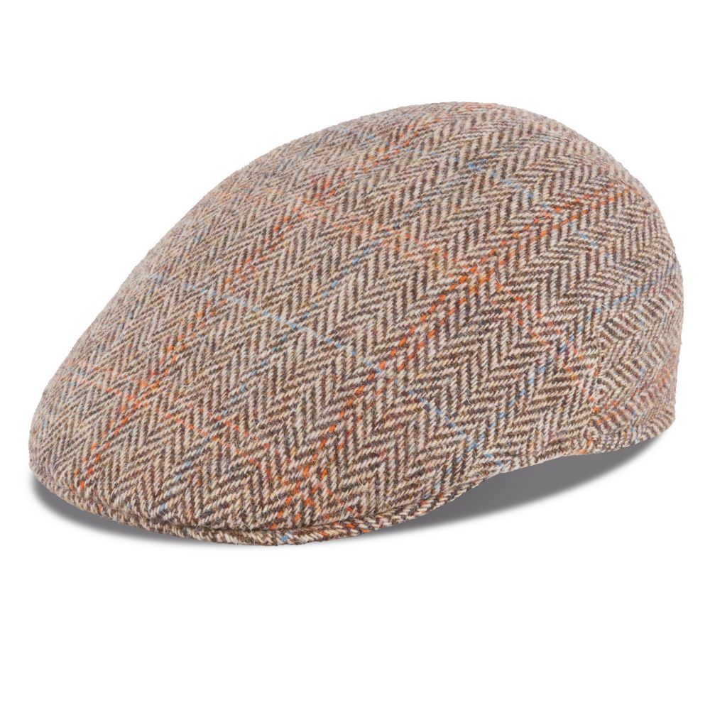 MJM Country Sixpence Harris Tweed Brown Herringbone - Flat Cap fra MJM Hats hos The Prince Webshop