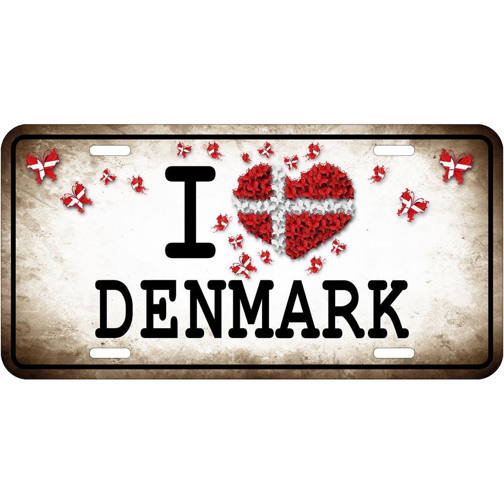 I love Denmark License Plate - Metalskilt fra Memories of Denmark hos The Prince Webshop