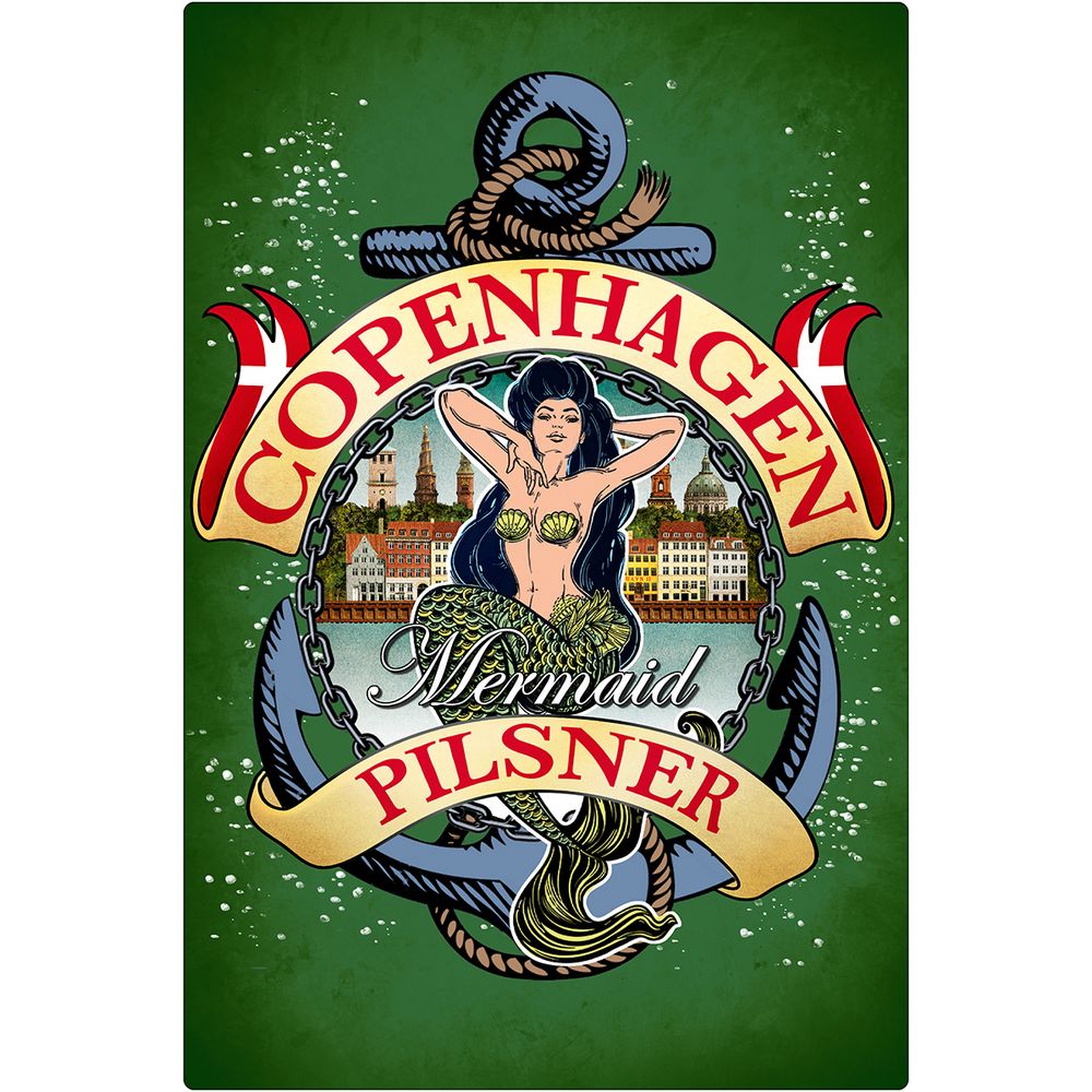 Copenhagen Mermaid Pilsner Metalskilt - Metalskilt fra Memories of Denmark hos The Prince Webshop