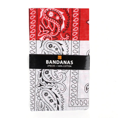 2 pak Bandanas - Rød & Hvid Bomuld Paisley - Bandana fra Umo Lorenzo hos The Prince Webshop