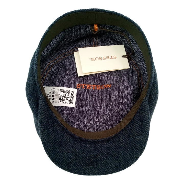 Stetson Driver Cap Wool Blå-meleret Herringbone - Flat Cap fra Stetson hos The Prince Webshop