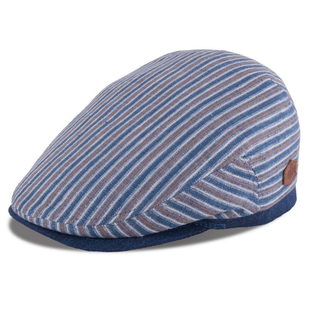 MJM Jordan Flat Cap - Økologisk Blå Stribet Hamp - Flat Cap fra MJM Hats hos The Prince Webshop