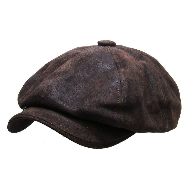 Mørkebrun Læder Newsboy Sixpence - Flat Cap fra Kim & Bae Classic Headwear hos The Prince Webshop