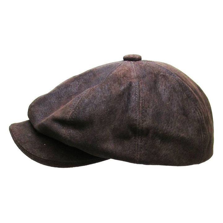 Mørkebrun Læder Newsboy Sixpence - Flat Cap fra Kim & Bae Classic Headwear hos The Prince Webshop