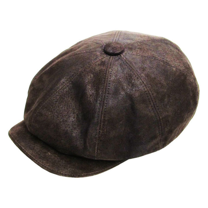 Mørkebrun Læder Newsboy Sixpence - Flat Cap fra Kim & Bae Classic Headwear hos The Prince Webshop