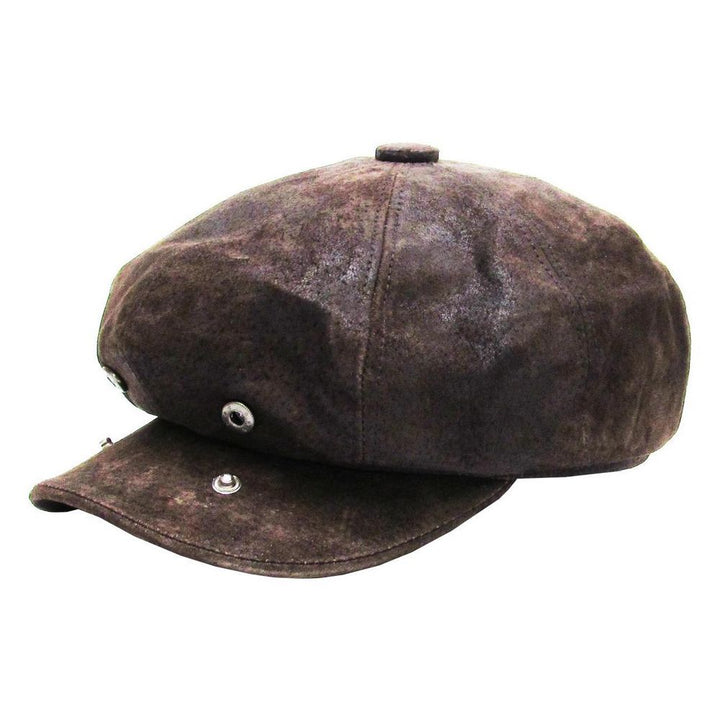 Mørkebrun Læder Newsboy Sixpence - Flat Cap fra Kim & Bae Classic Headwear hos The Prince Webshop