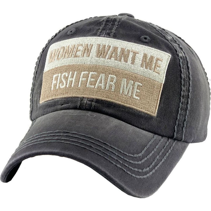 WOMEN WANT ME FISH FEAR ME VINTAGE BALLCAP - GREY - Baseball Cap fra Ethos hos The Prince Webshop