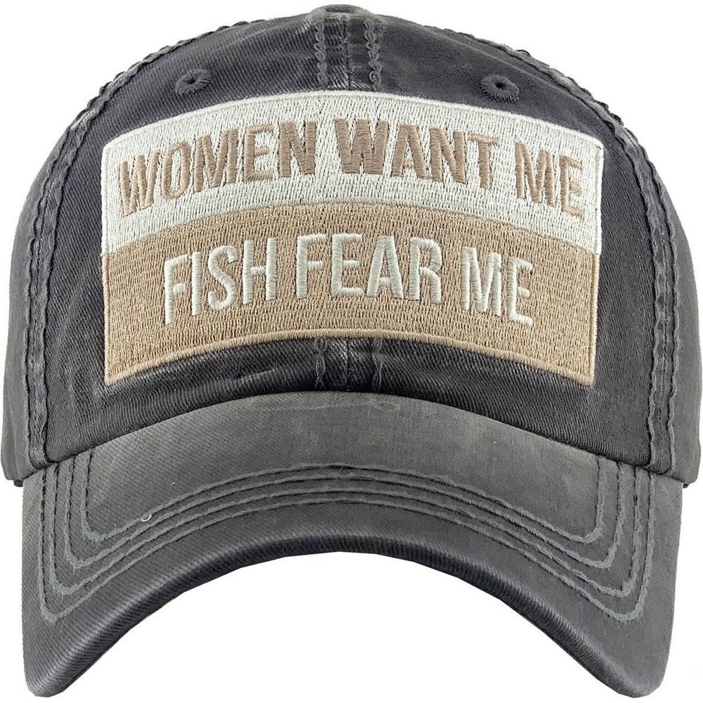 WOMEN WANT ME FISH FEAR ME VINTAGE BALLCAP - GREY - Baseball Cap fra Ethos hos The Prince Webshop