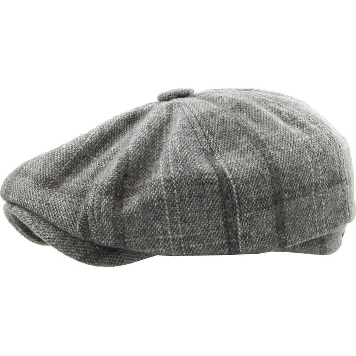 Ethos Plaid Button Top Flat Cap - Grå Peaky Blinders Stil - Flat Cap fra Ethos hos The Prince Webshop