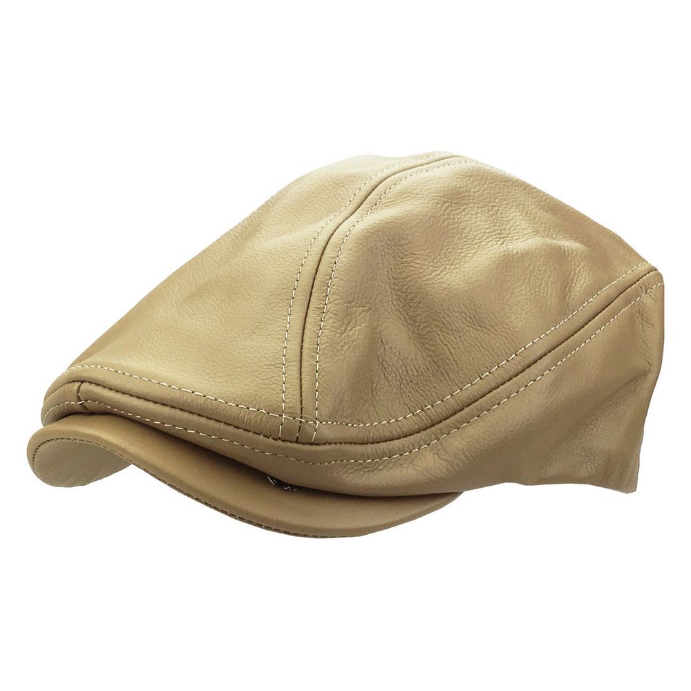 Creme Brun Læder Sixpence Flat Cap - Flat Cap fra Ethos hos The Prince Webshop