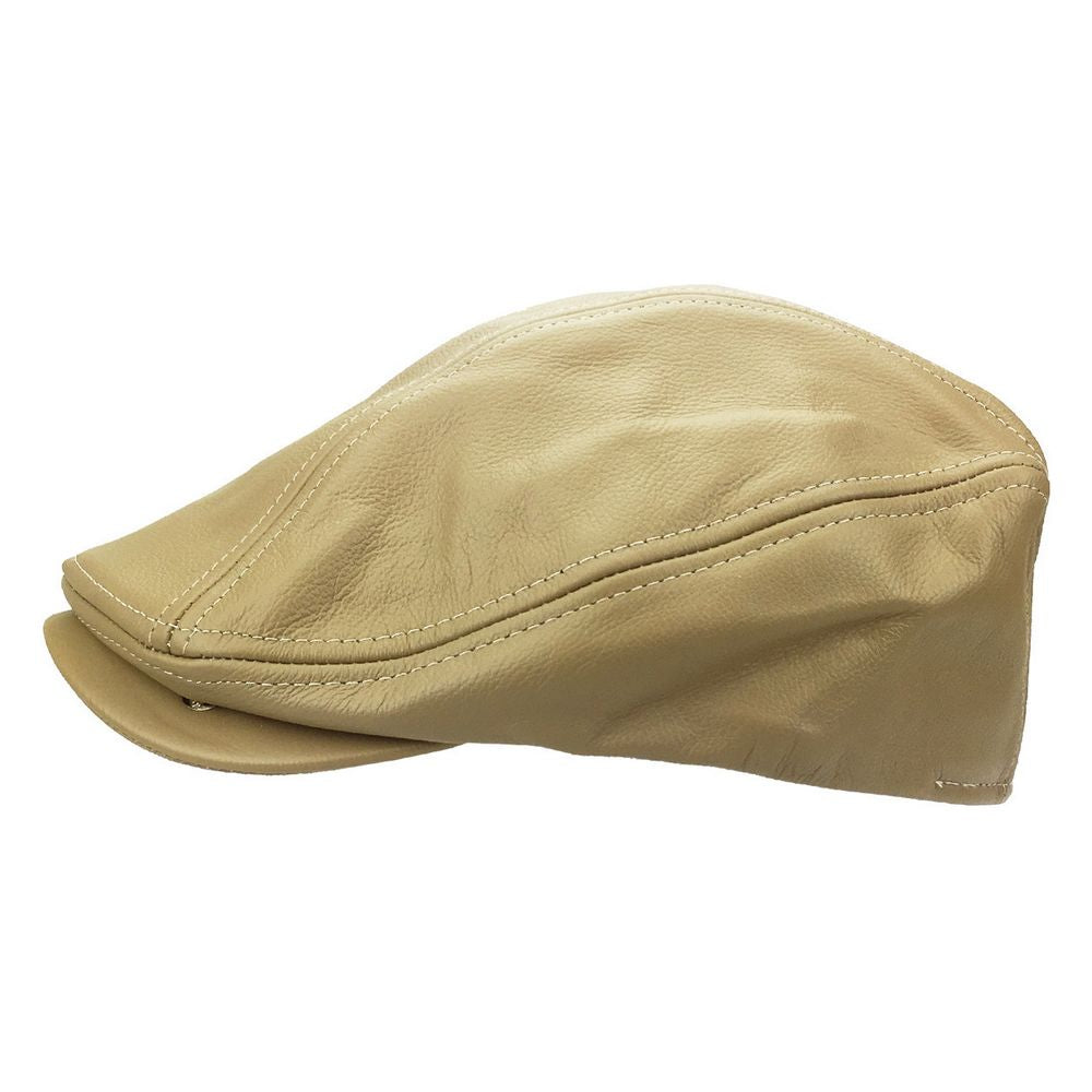 Creme Brun Læder Sixpence Flat Cap - Flat Cap fra Ethos hos The Prince Webshop