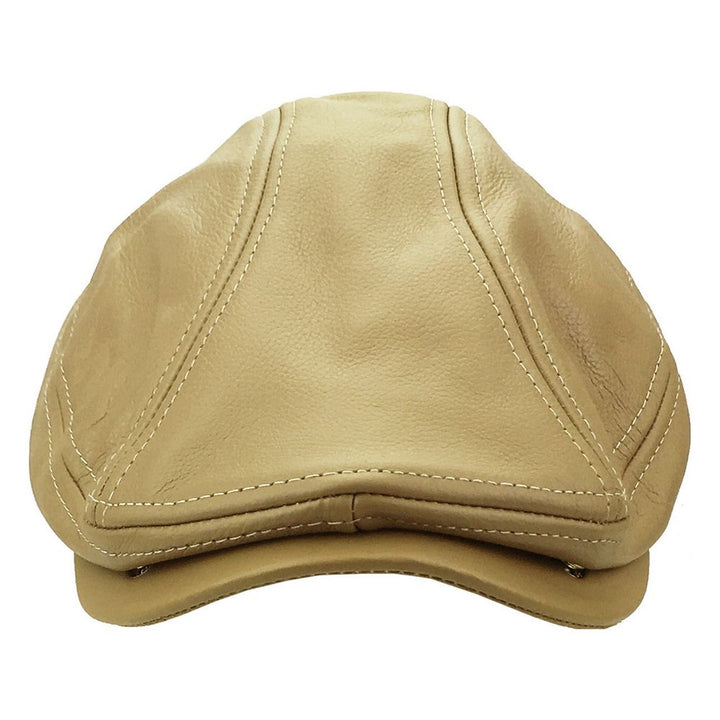 Creme Brun Læder Sixpence Flat Cap - Flat Cap fra Ethos hos The Prince Webshop