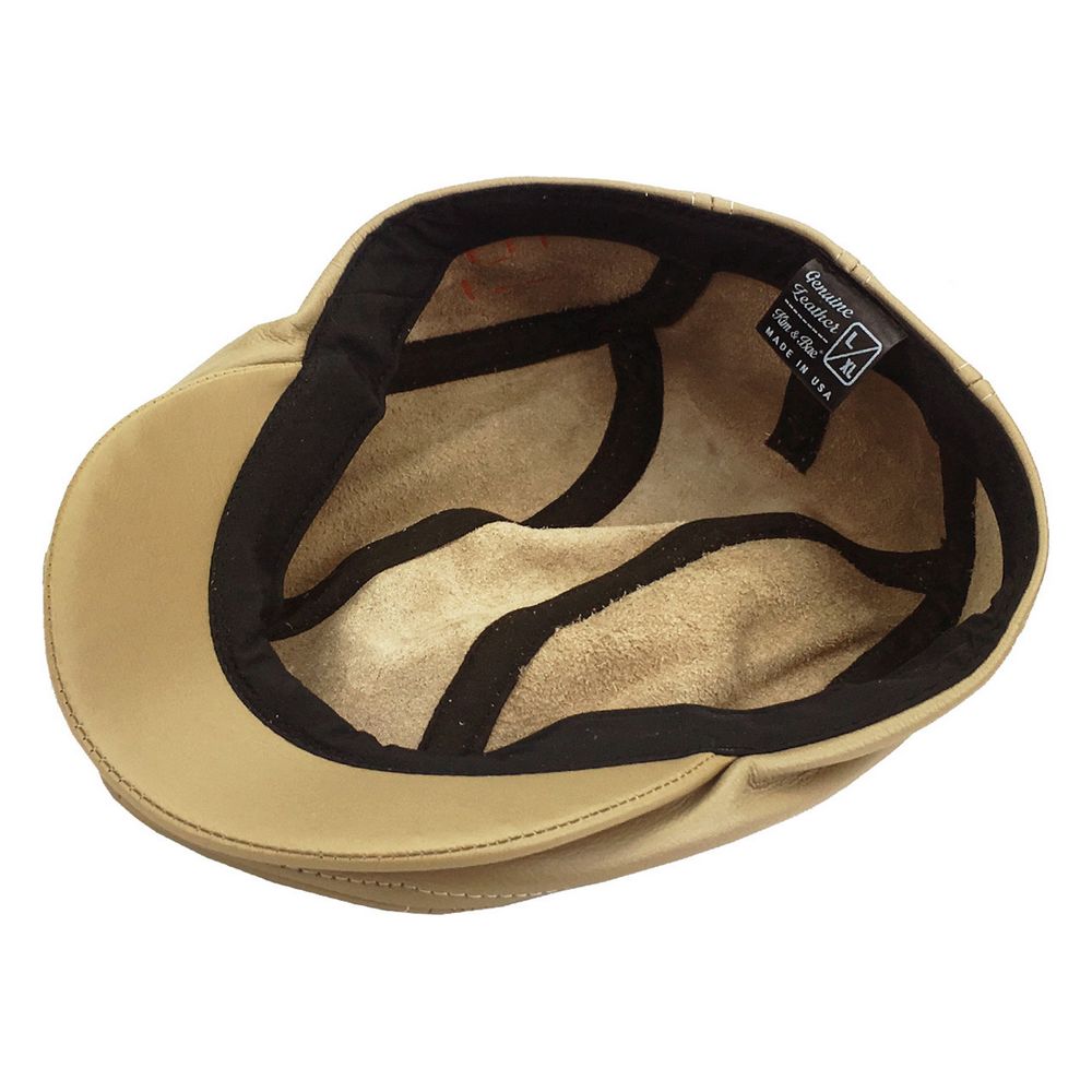 Creme Brun Læder Sixpence Flat Cap - Flat Cap fra Ethos hos The Prince Webshop