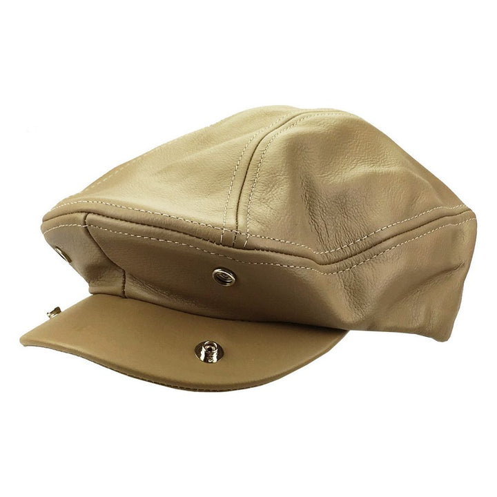 Creme Brun Læder Sixpence Flat Cap - Flat Cap fra Ethos hos The Prince Webshop