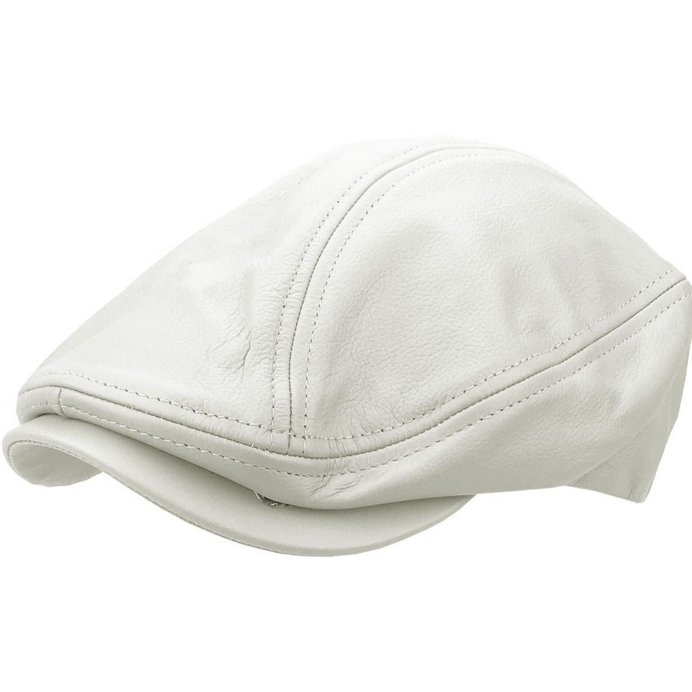 Hvid Læder Sixpence Flat Cap - Flat Cap fra Ethos hos The Prince Webshop