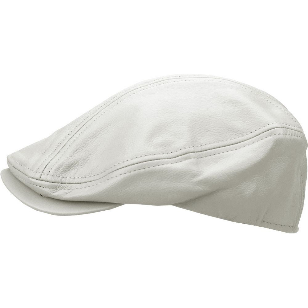 Hvid Læder Sixpence Flat Cap - Flat Cap fra Ethos hos The Prince Webshop