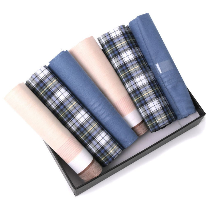 6 stk. BOX Peach, Blue Plaid & Sky Blue Lommetørklæder i 100% Bomuld - Lommetørklæde fra Umo Lorenzo hos The Prince Webshop