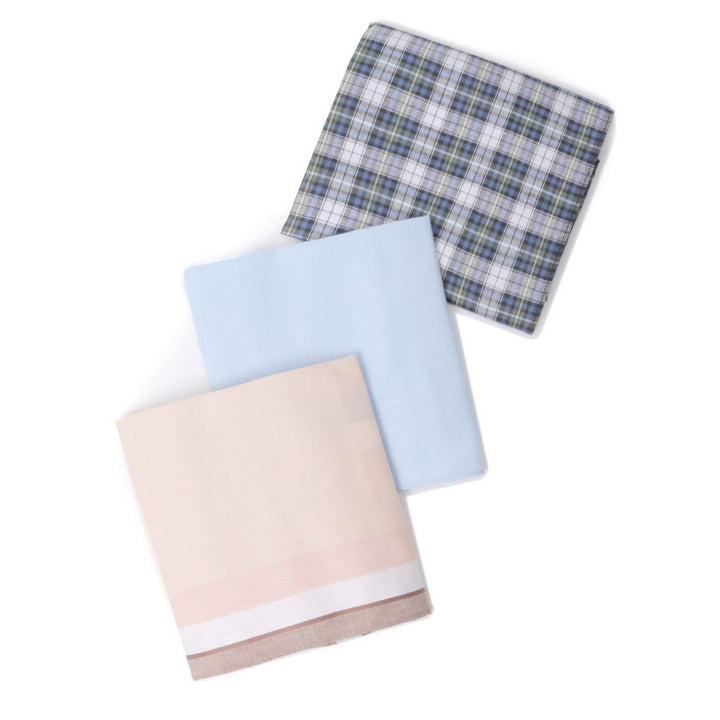 3 stk. BOX Peach, Blue Plaid & Sky Blue Lommetørklæder i 100% Bomuld - Lommetørklæde fra Umo Lorenzo hos The Prince Webshop