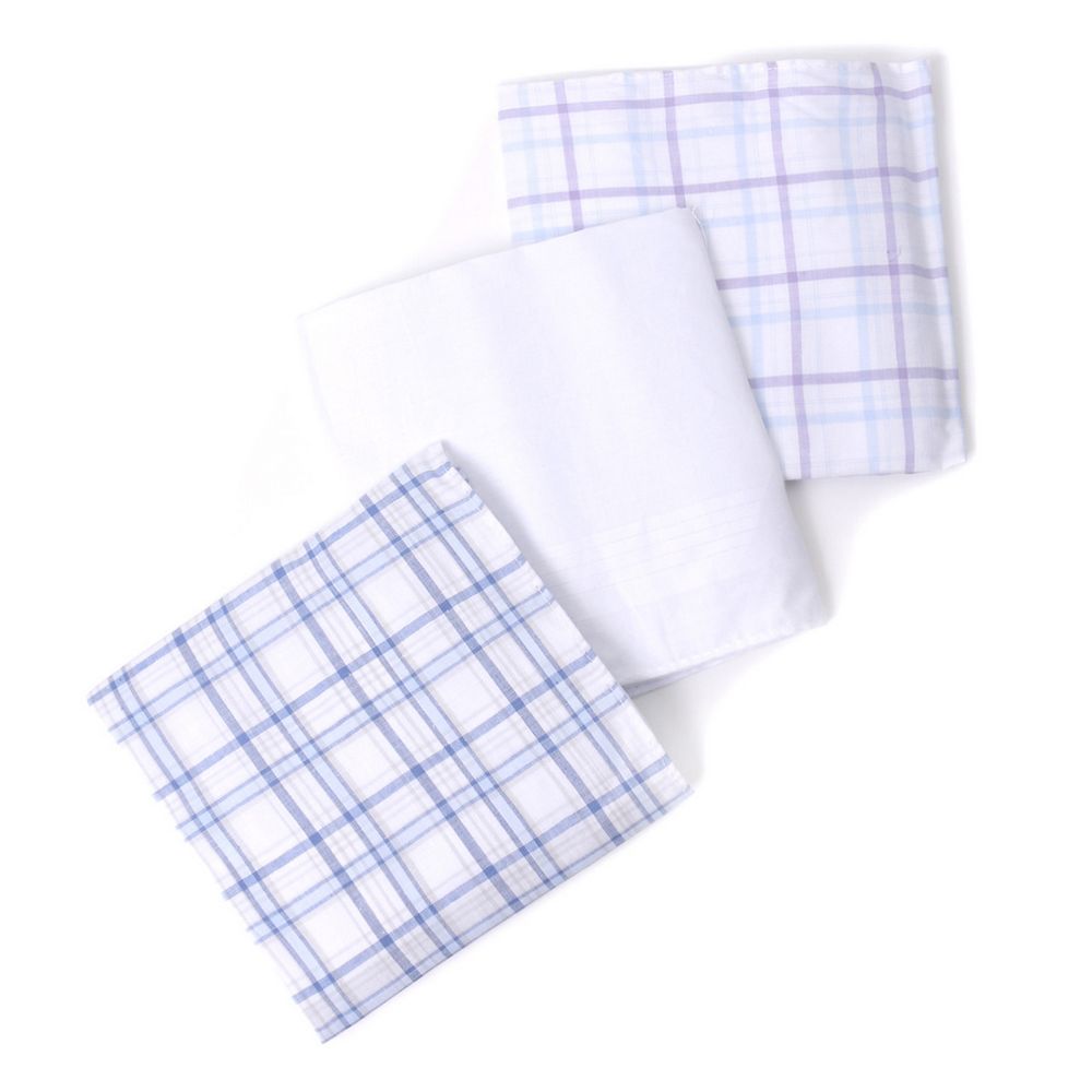 3 stk. BOX Blue Plaid, White & Lavender Lommetørklæder i 100% Bomuld - Lommetørklæde fra Umo Lorenzo hos The Prince Webshop