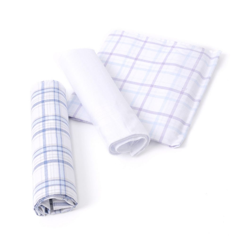 3 stk. BOX Blue Plaid, White & Lavender Lommetørklæder i 100% Bomuld - Lommetørklæde fra Umo Lorenzo hos The Prince Webshop