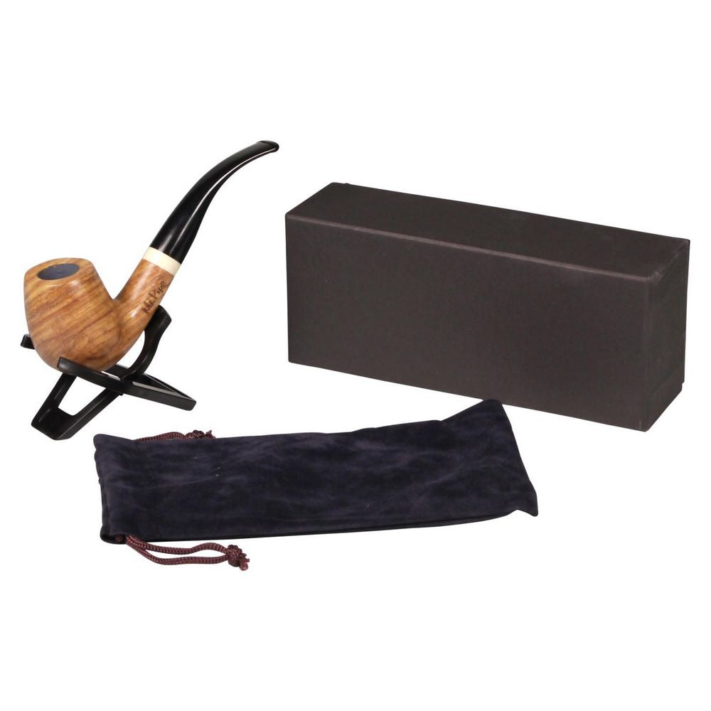 Mr. Pipe Pibe Natur Redwood Bøjet inkl. Stand - Pibe fra Mr. Pipe hos The Prince Webshop