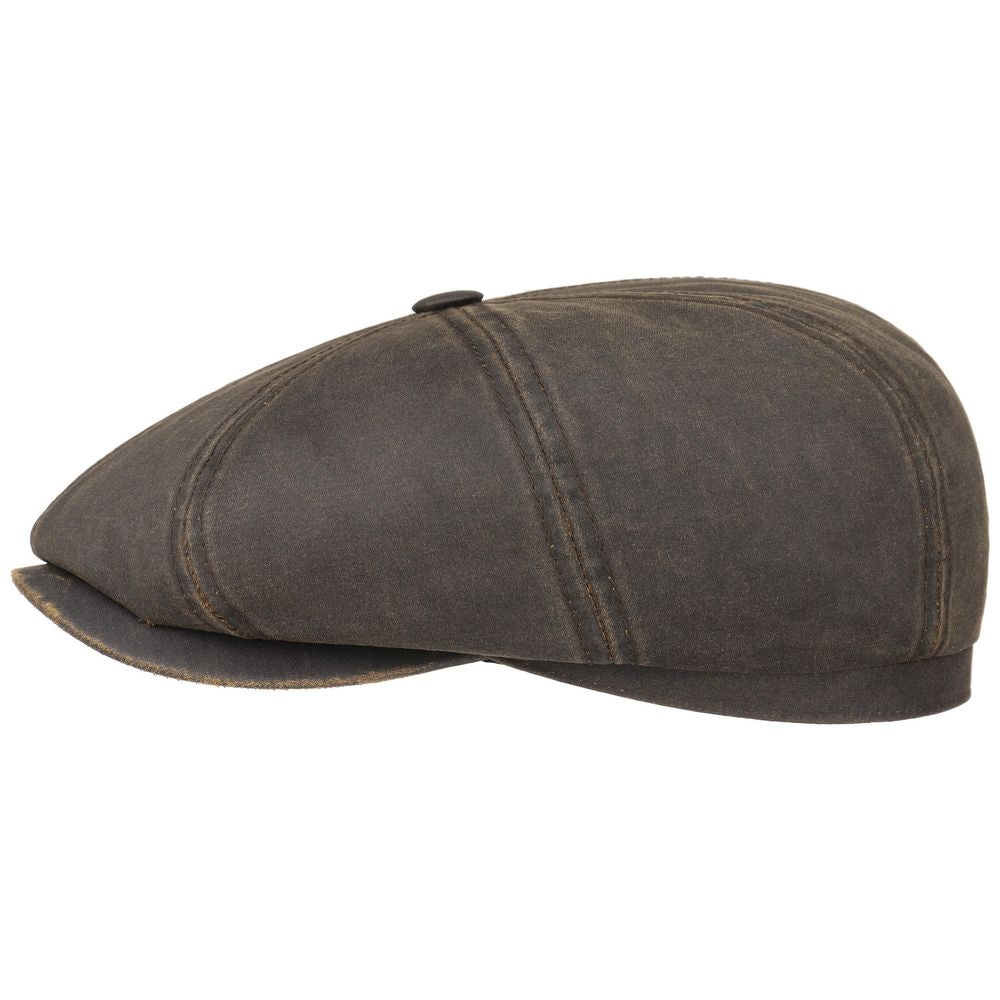 Stetson Hatteras Sixpence Flat Cap Brunt Oilskin Look - Flat Cap fra Stetson hos The Prince Webshop