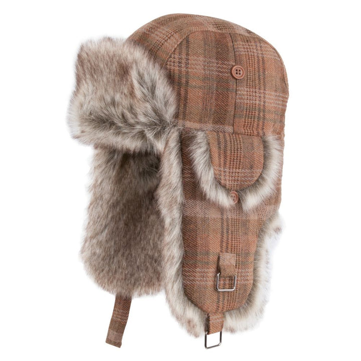 MJM Trapper Hue  Josh – Faux Fur - Brown Check - Hue fra MJM Hats hos The Prince Webshop