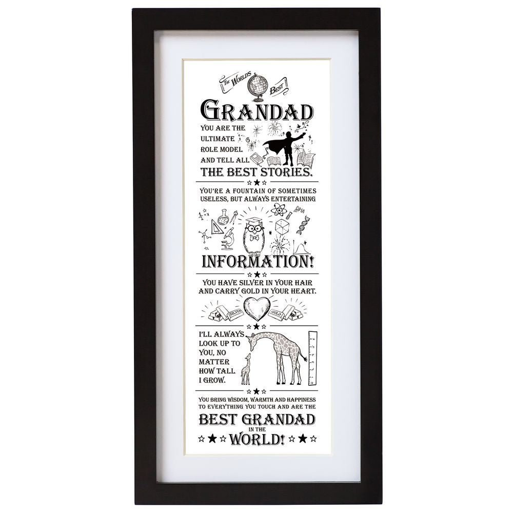 Wall Art Worlds Best Grandad med Sort Ramme - Wall Art fra The Ultimate Gift for Man hos The Prince Webshop