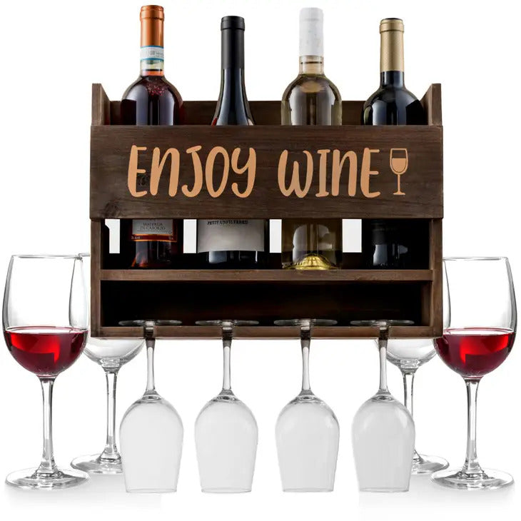 Wall Mounted Wine Rack with Wine Glasses Included - Vin Glas fra Bezrat Barware USA hos The Prince Webshop