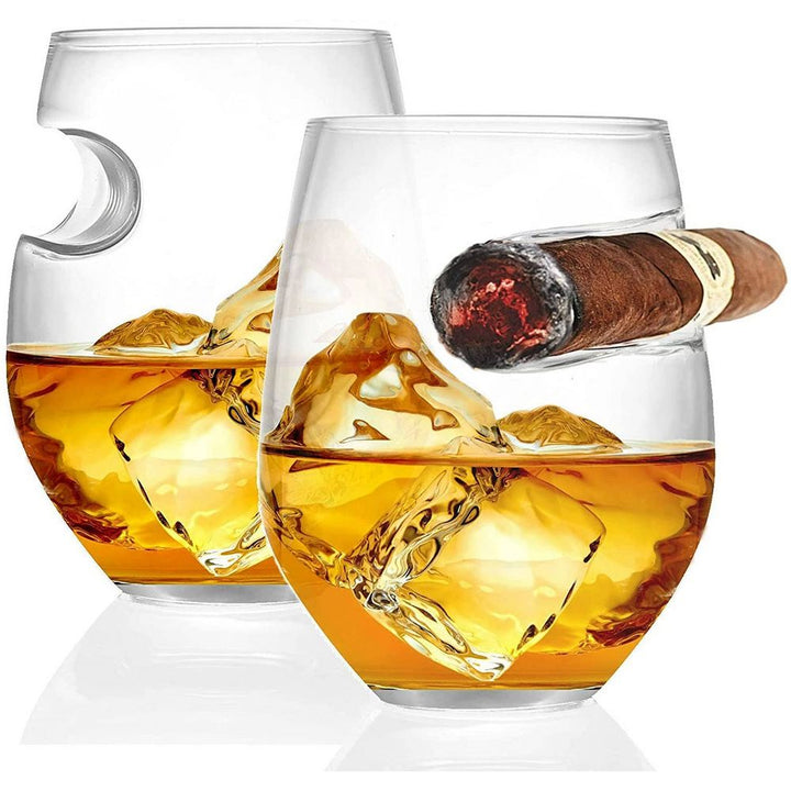 2 Stk. Whiskey Cigar Glasses - Round 10 oz - Cigar Rest - Whiskey Glas fra Bezrat Barware USA hos The Prince Webshop