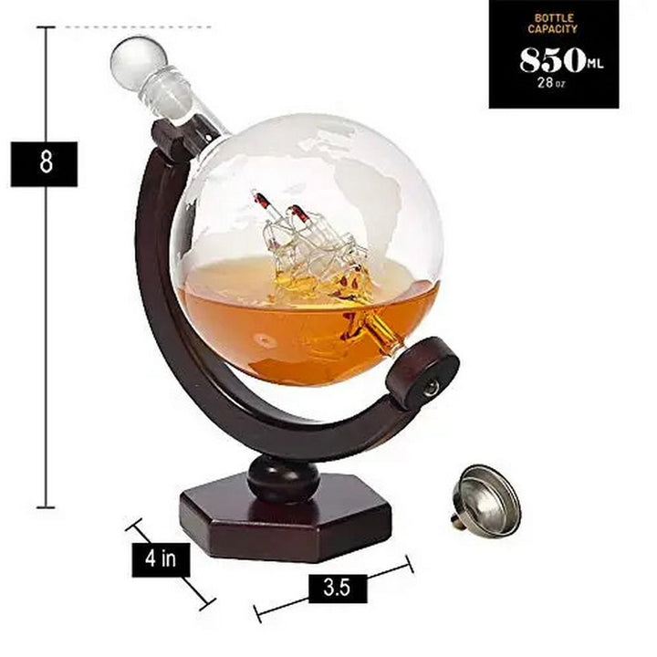 Whiskey Karaffel - Globus med Sejlskib - Whiskey Karaffel fra Bezrat Barware USA hos The Prince Webshop