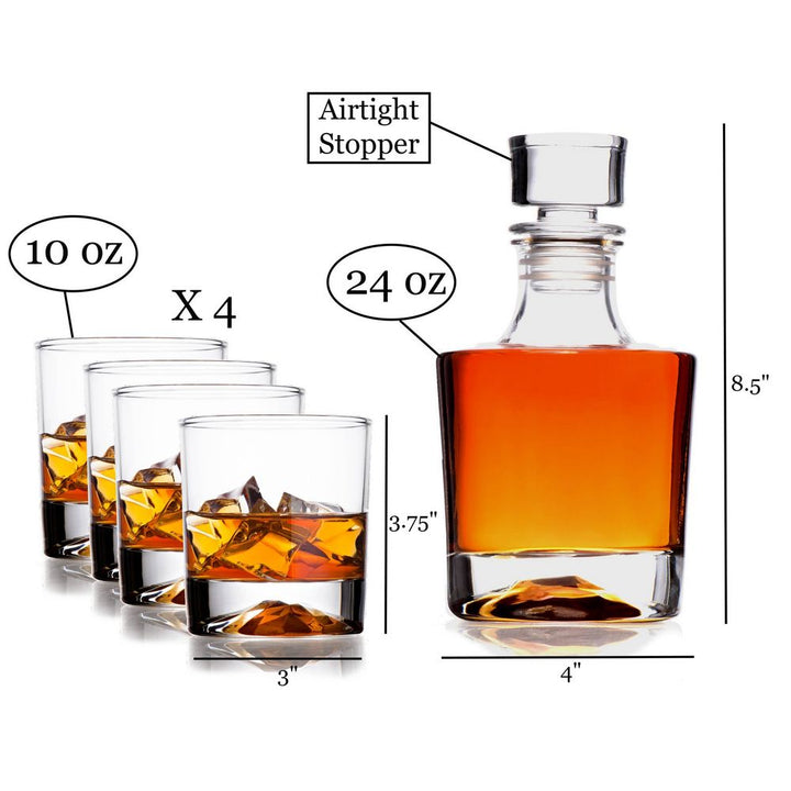 Whiskey Karaffel med Lufttæt Glasprop + 4 Glas - Whiskey Karaffel fra Bezrat Barware USA hos The Prince Webshop