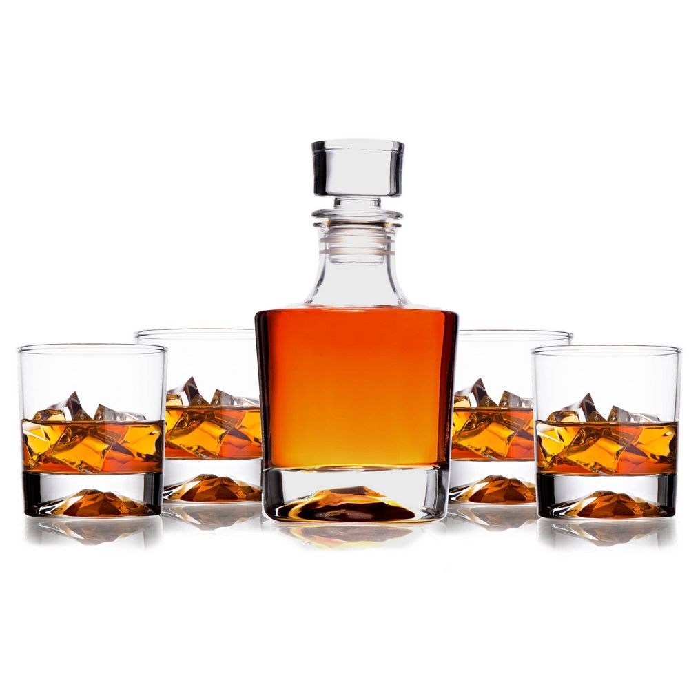 Whiskey Karaffel med Lufttæt Glasprop + 4 Glas - Whiskey Karaffel fra Bezrat Barware USA hos The Prince Webshop