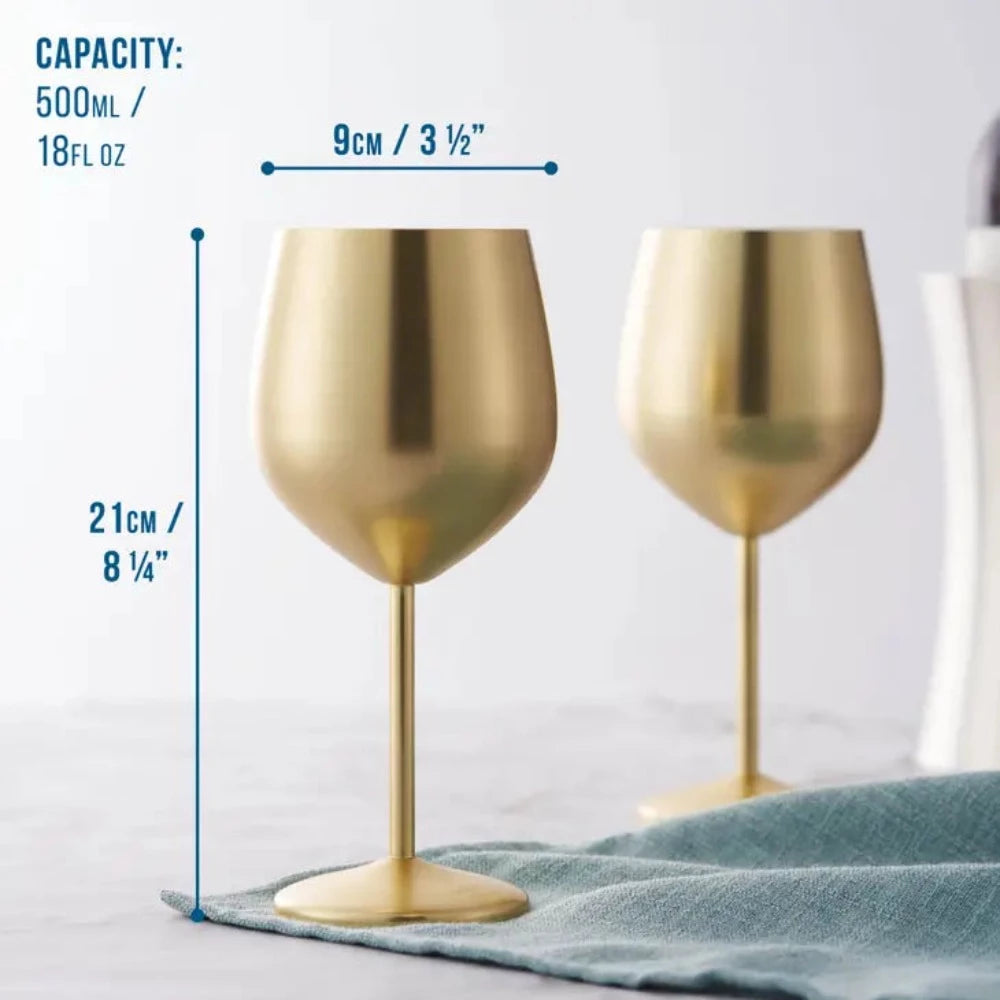 Oak & Steel - 4 Matte Gold Wine Glasses - Rustfrit Stål - Vin Glas fra Oak & Steel hos The Prince Webshop