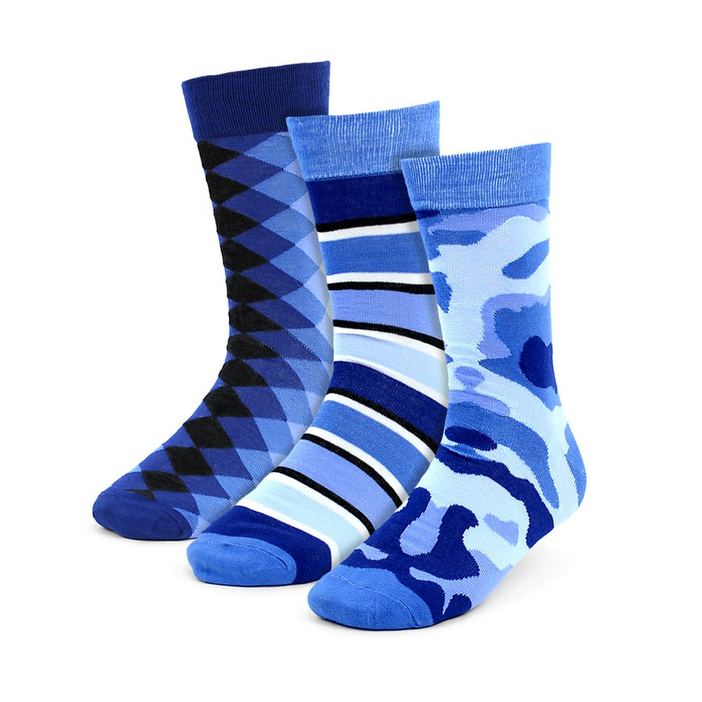 3 par Men's Blue Casual Fancy Socks  - Blå Strømper - Herre Strømper fra Parquet hos The Prince Webshop