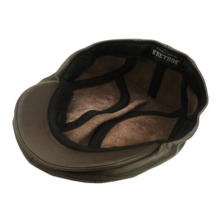 Brun Læder Sixpence Flat Cap - Flat Cap fra Ethos hos The Prince Webshop